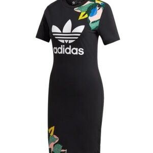 Adidas X Her Studio London Tee Dress Black Floral Trefoil Logo Size Medium